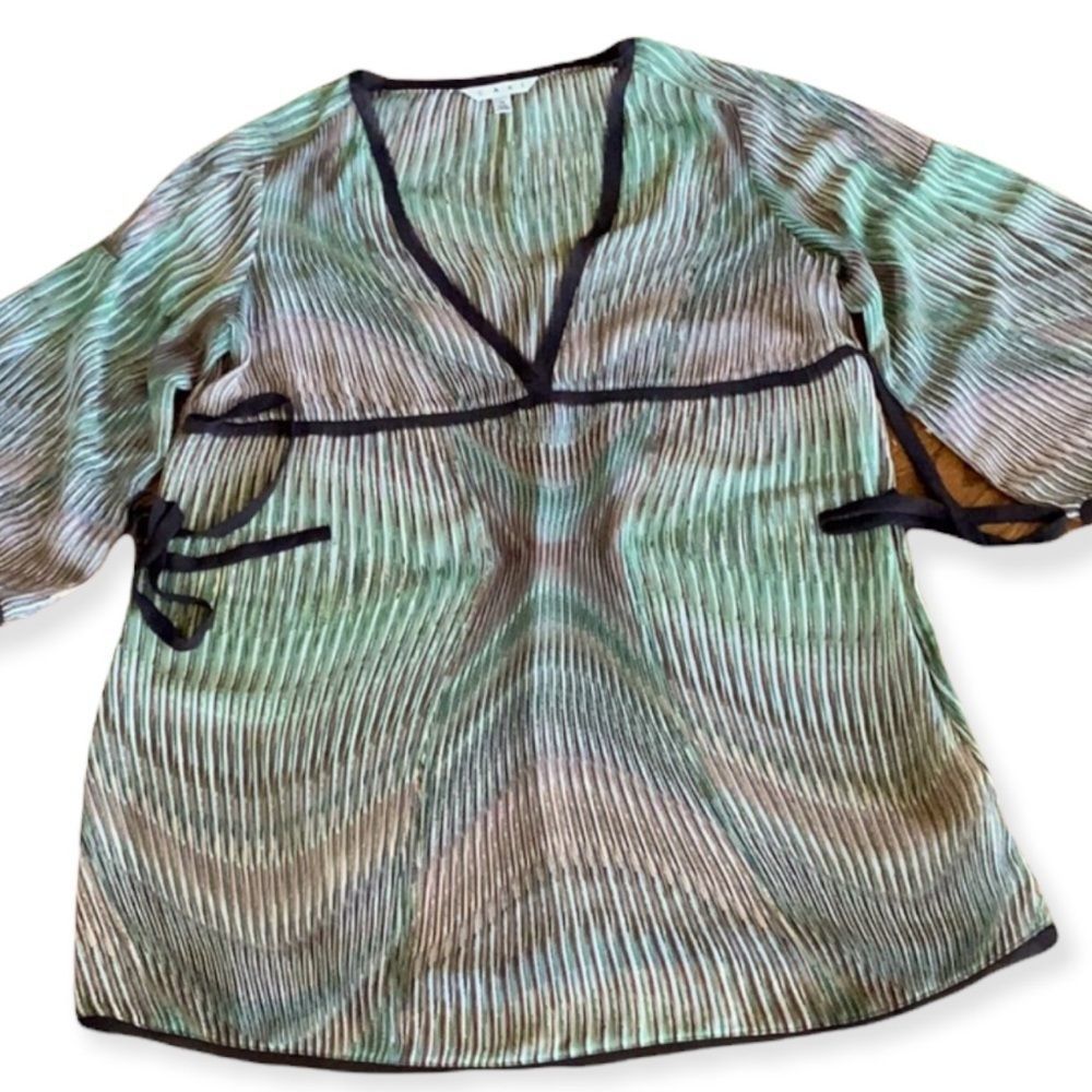 CAbi green and brown blouse